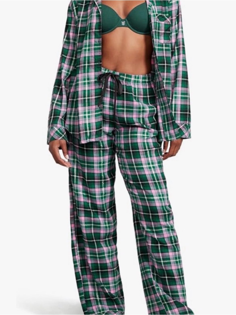 VICTORIA'S SECRET Plaid Green & Pink Women's Flannel Pajama Pants